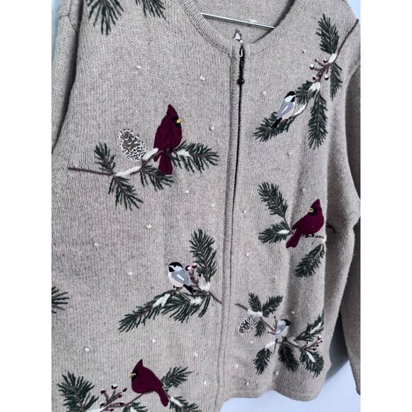 Vintage croft and barrow embroidered bird sweater size XL nature granola grandma - Picture 3 of 5